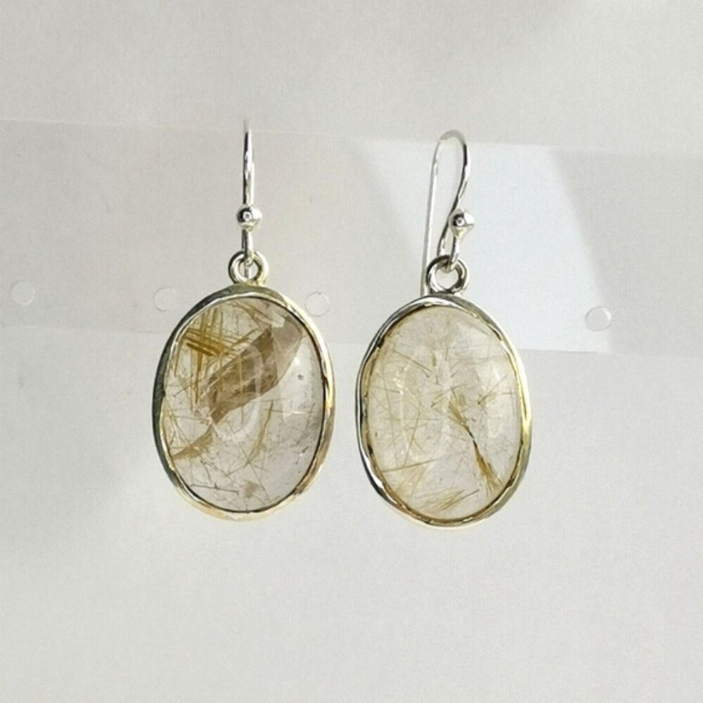 Gold Rutilated Quartz drop earrings in Sterling Silver